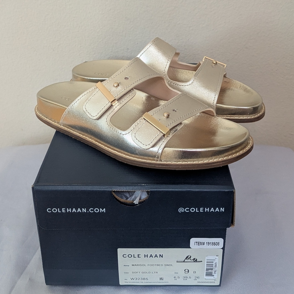 New Cole Haan Women's Marisol‎ Footbed Sandals Gold Size 9